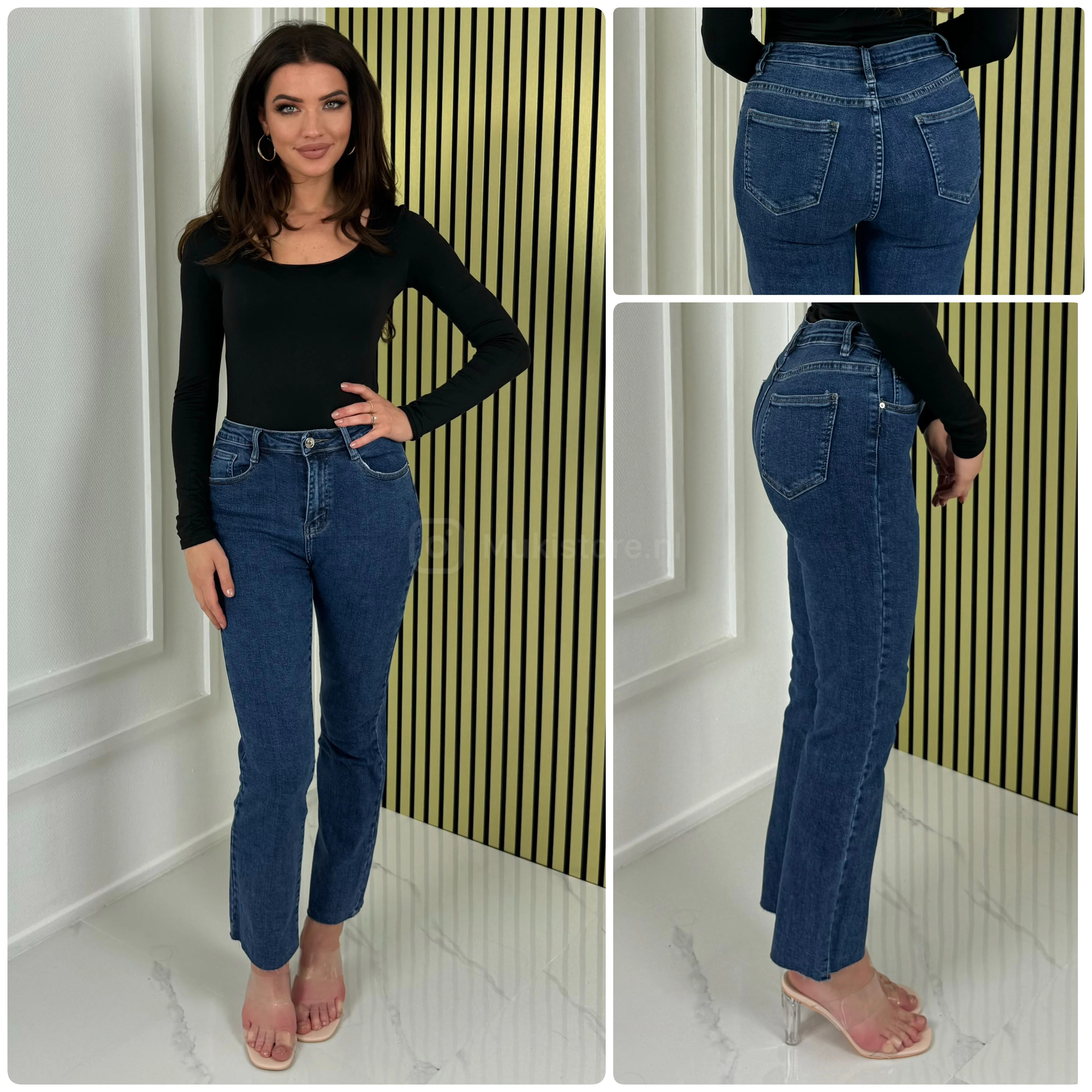 Premium Quality Stretch Wide Leg Jeans Y6306D - Image 5
