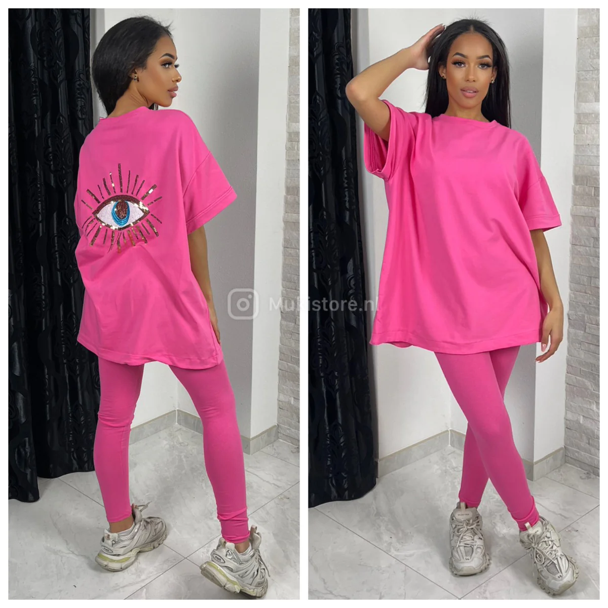 Premium Quality Terry Cotton Oversized T Shirt Eye Sequin + legging set - Image 2