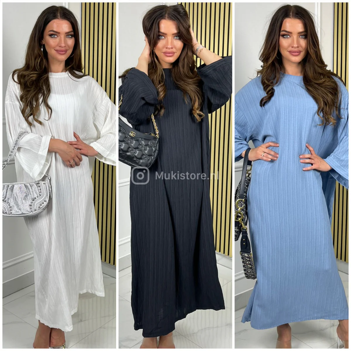 Premium Stripe 3D Material Round Neck Maxi Dress - Image 2