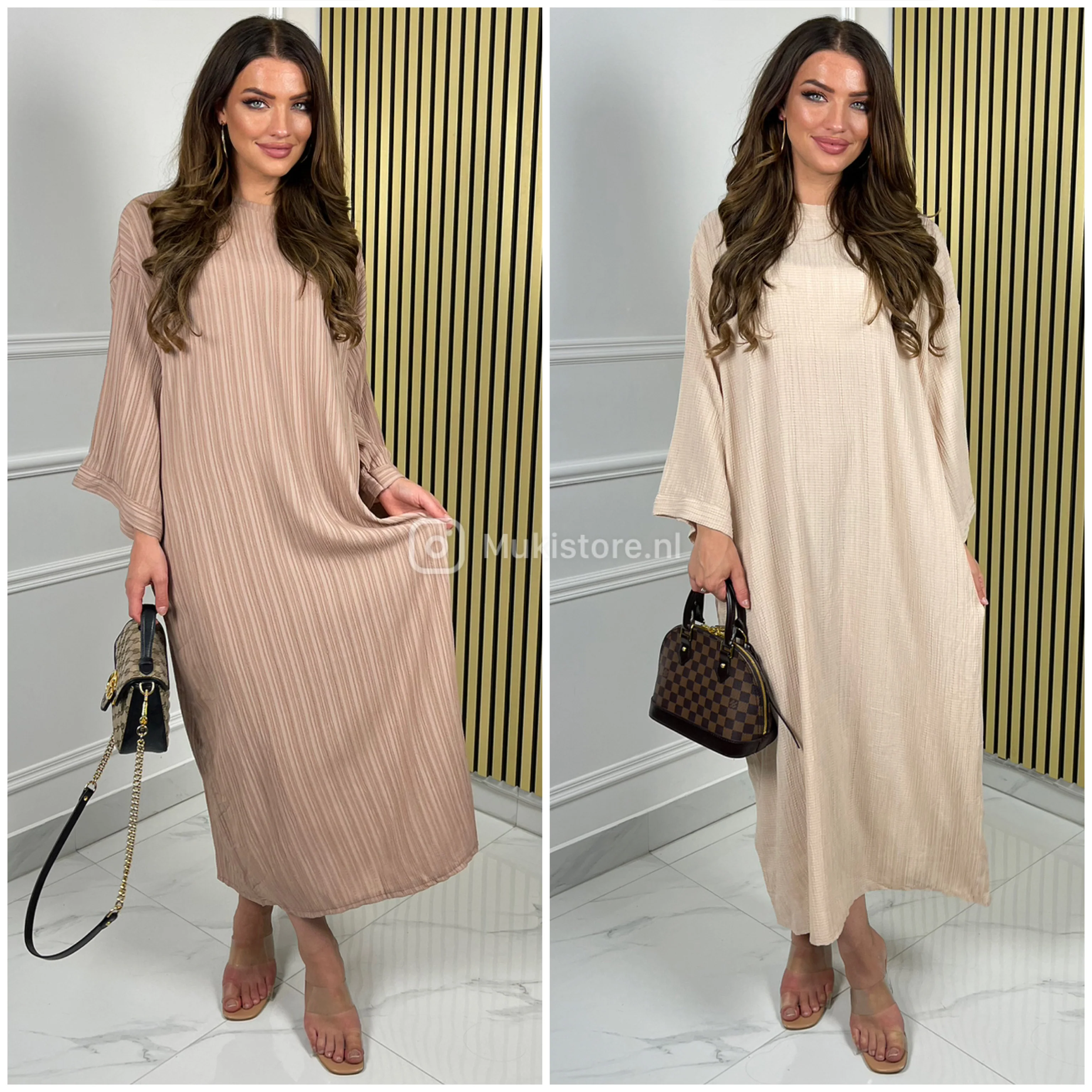 Premium Stripe 3D Material Round Neck Maxi Dress - Image 7