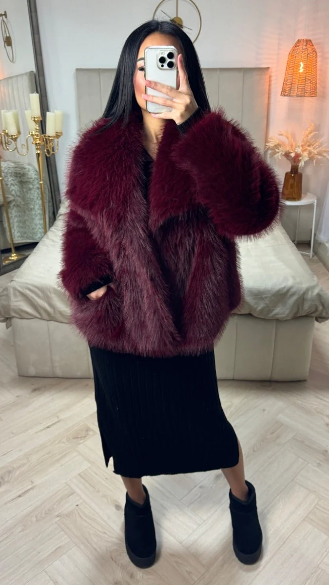 Premium Teddy Jacket Burgundy F-40920 - Image 2