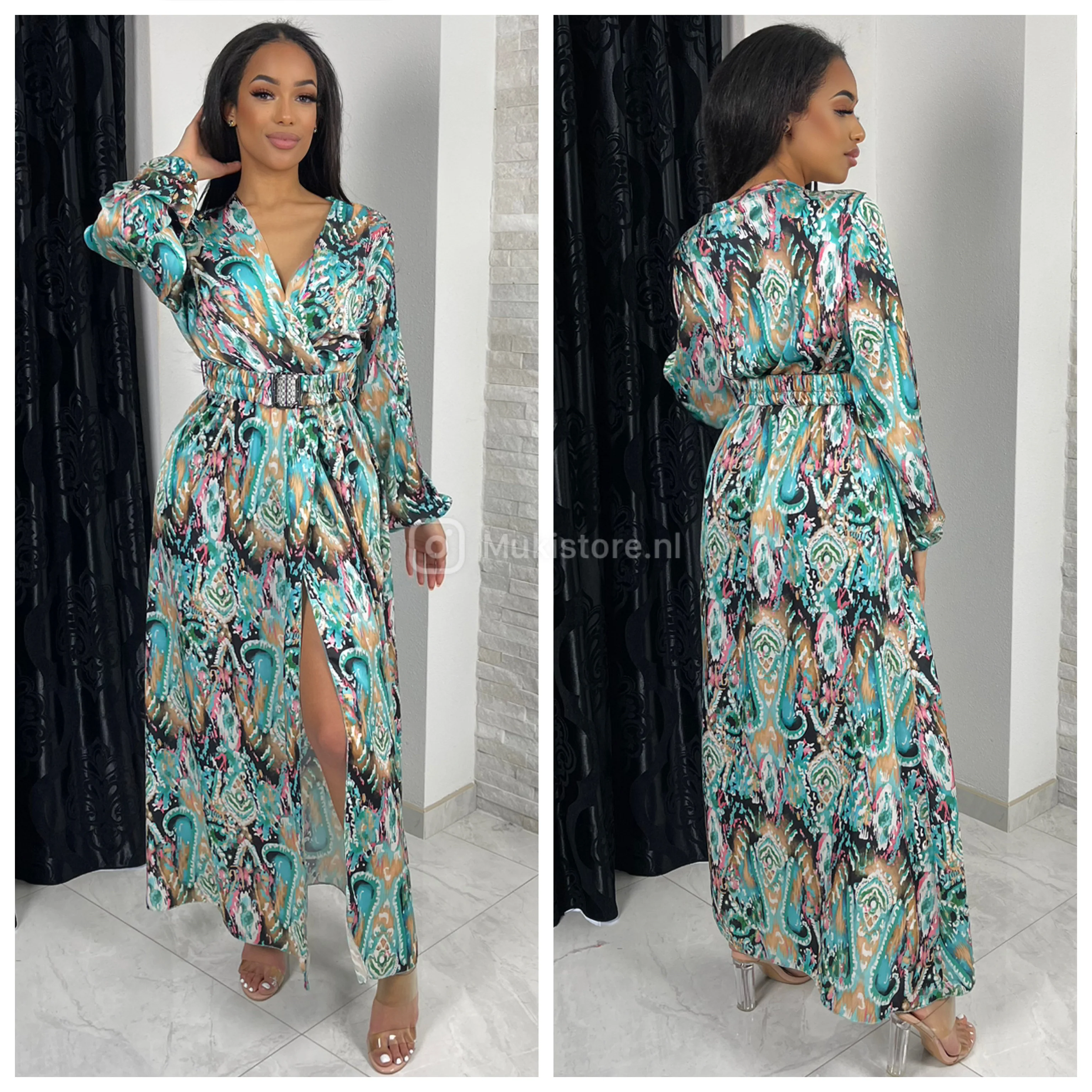 Printed Mid Split Dress Special Tie Belt - Image 4