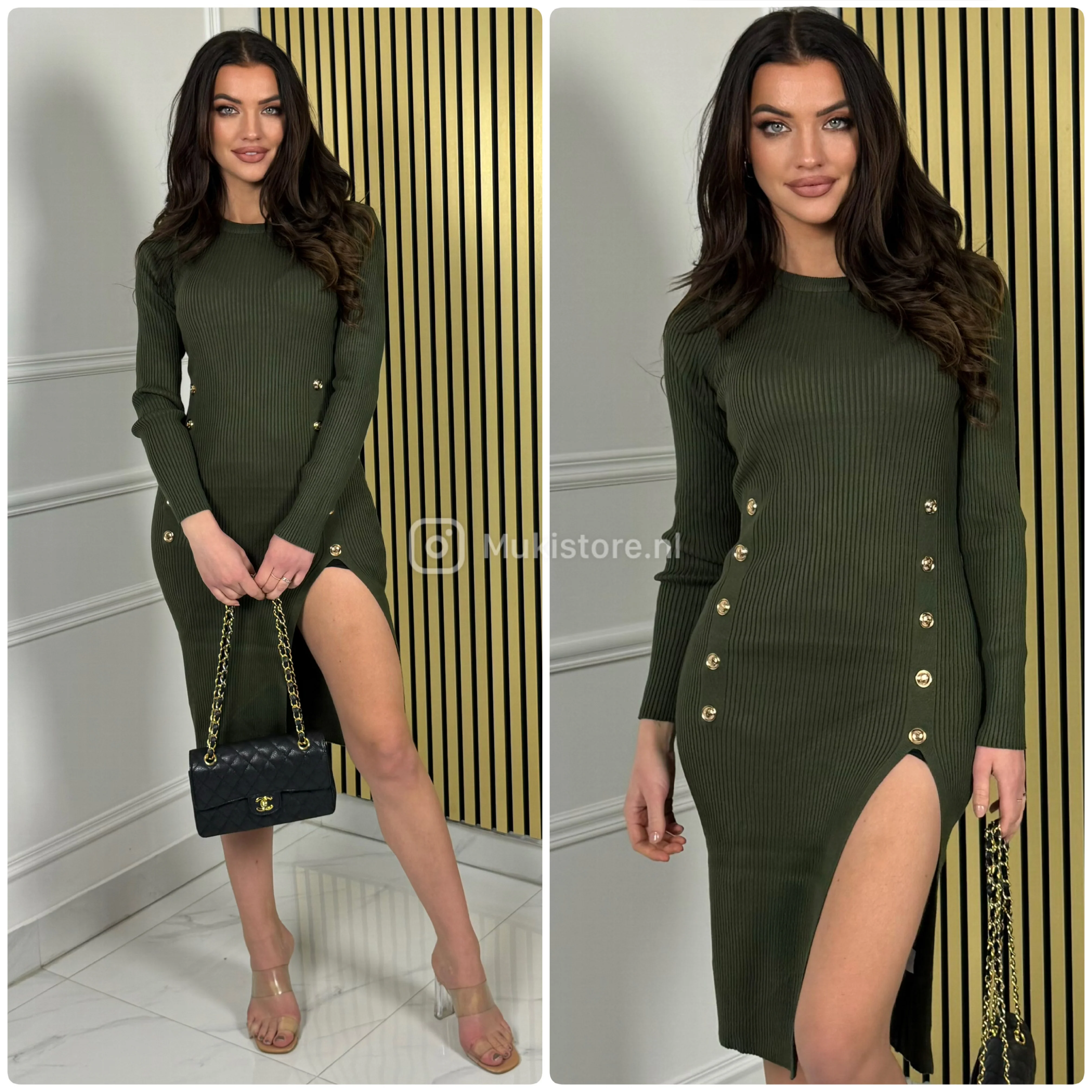 Ribbed Dress Military Buttons Front Split M9039 - Image 10