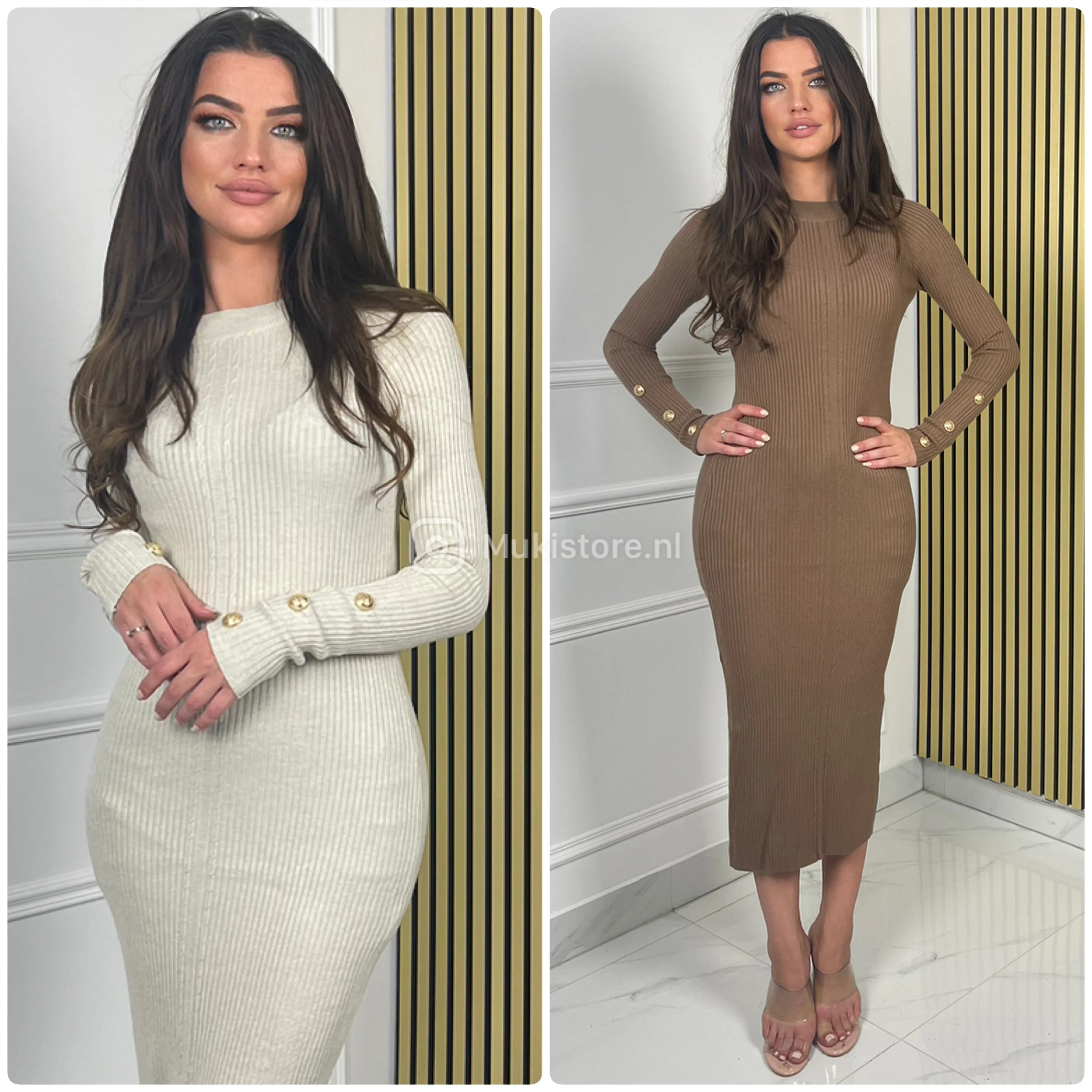 Ribbed Long Dress Sleeve Buttons 9970 - Image 7