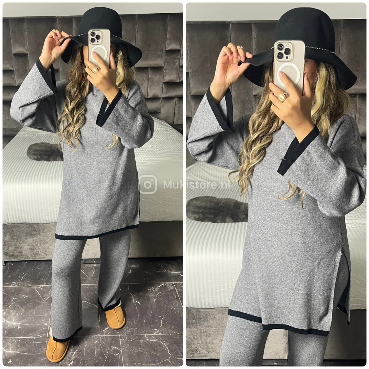 Round Neck Basic Oversized Set Stripe Detail