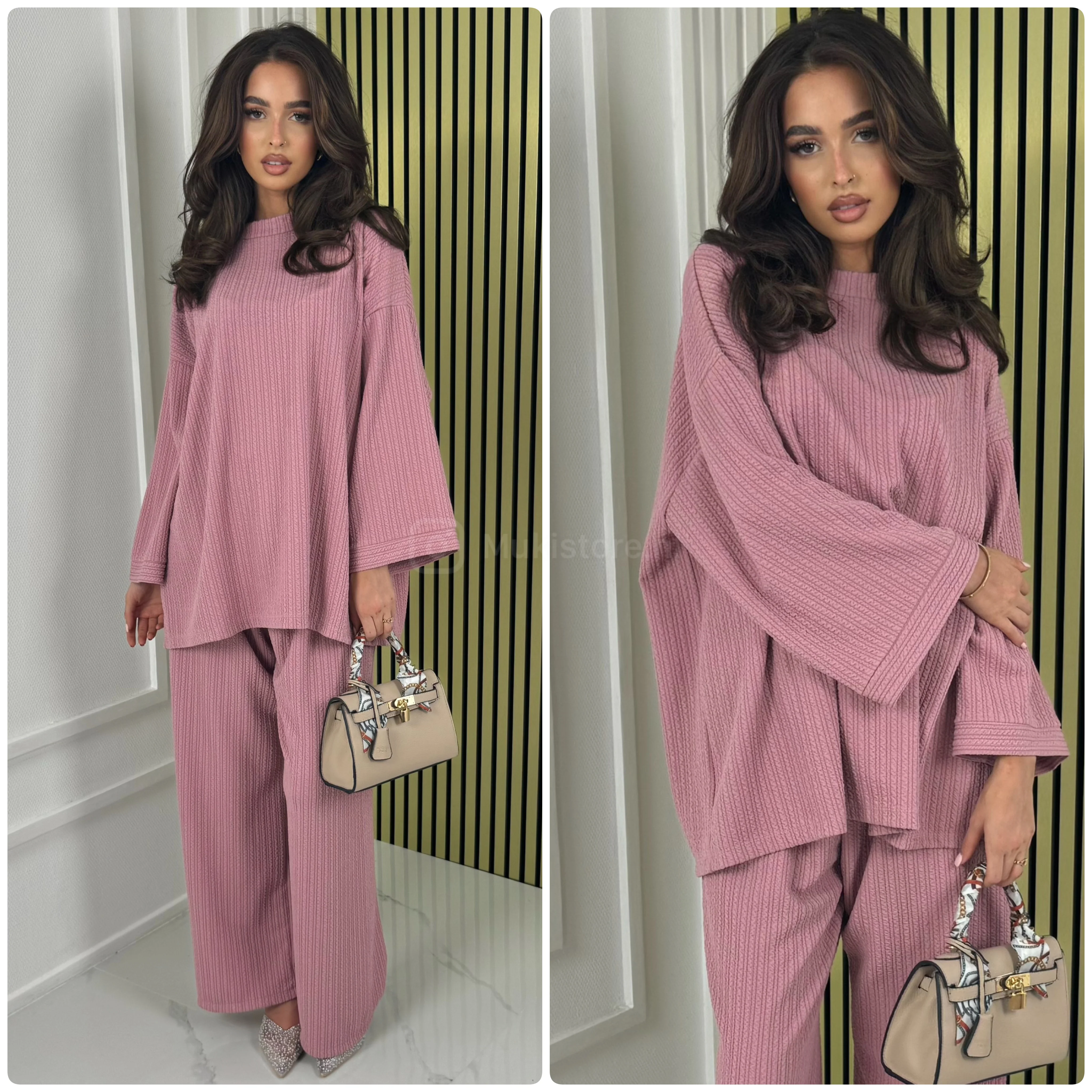 Round Neck Oversized Set Thick Curved Line Material - Image 11