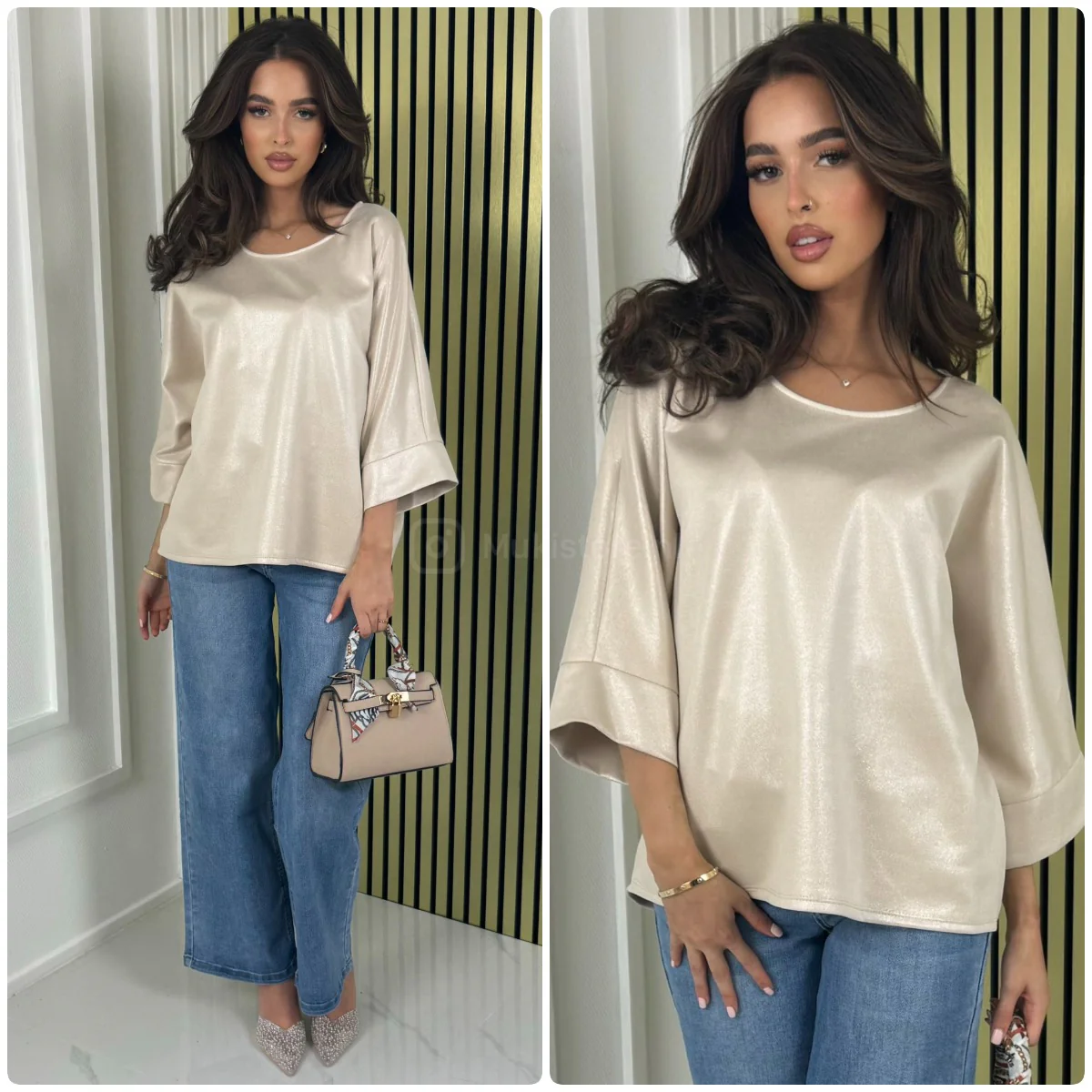 Round Neck Oversized Shining Top