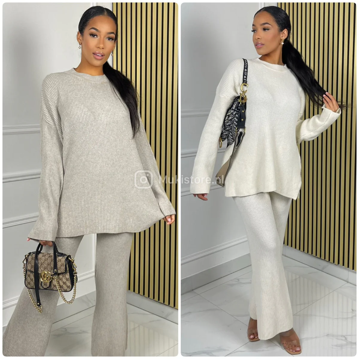 Round Neck Side Splits Wide Leg Set - Image 2