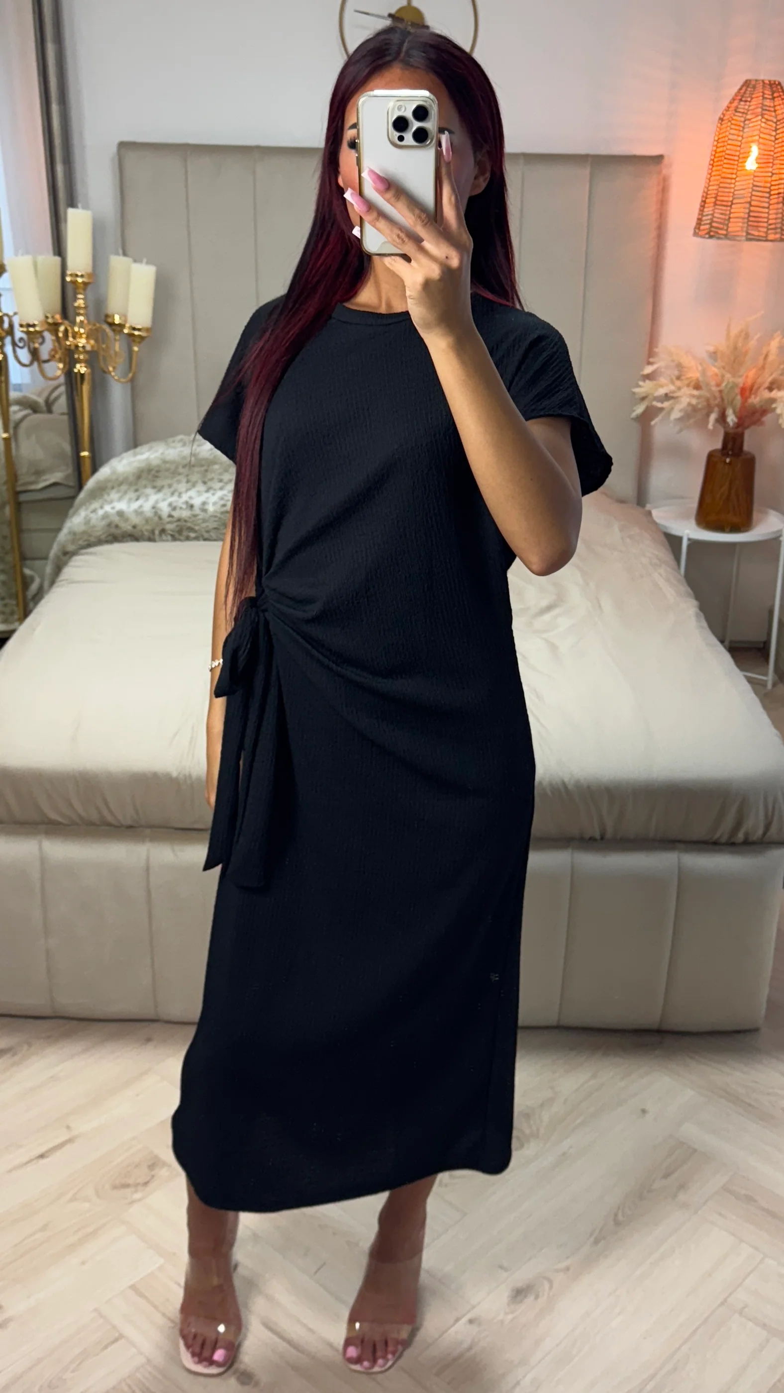 Round Neck Wrap Tie Belt Cheesecloth Dress - Image 10