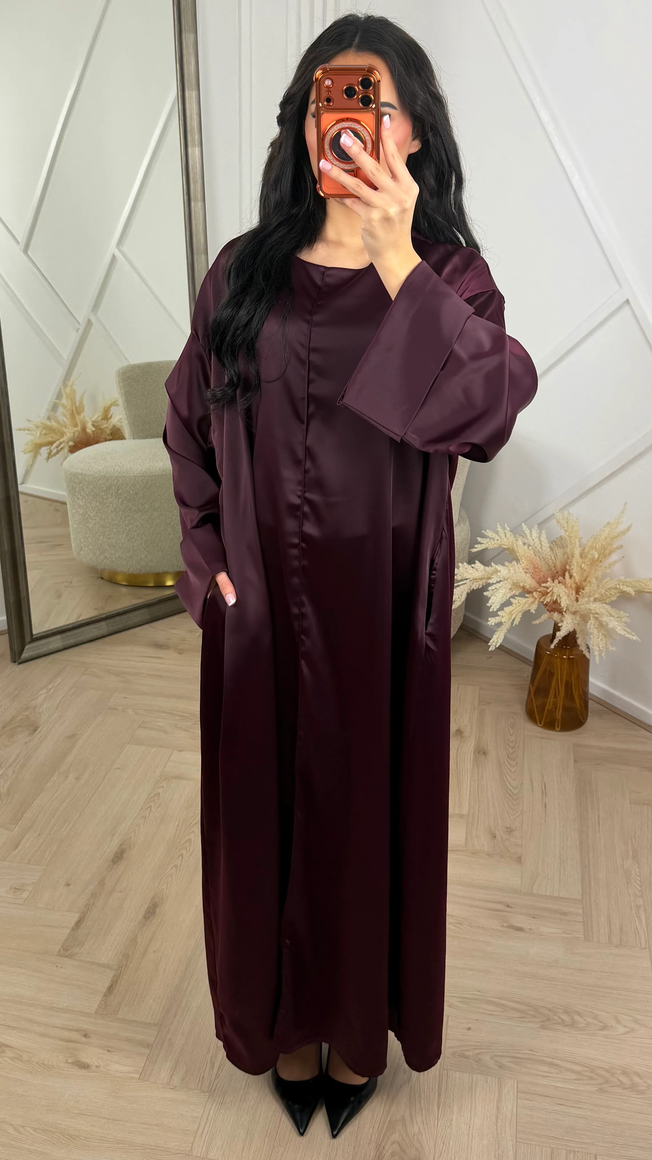 Satijnen Abaya Maxi Jurk met Wijde Mouwen - Image 2