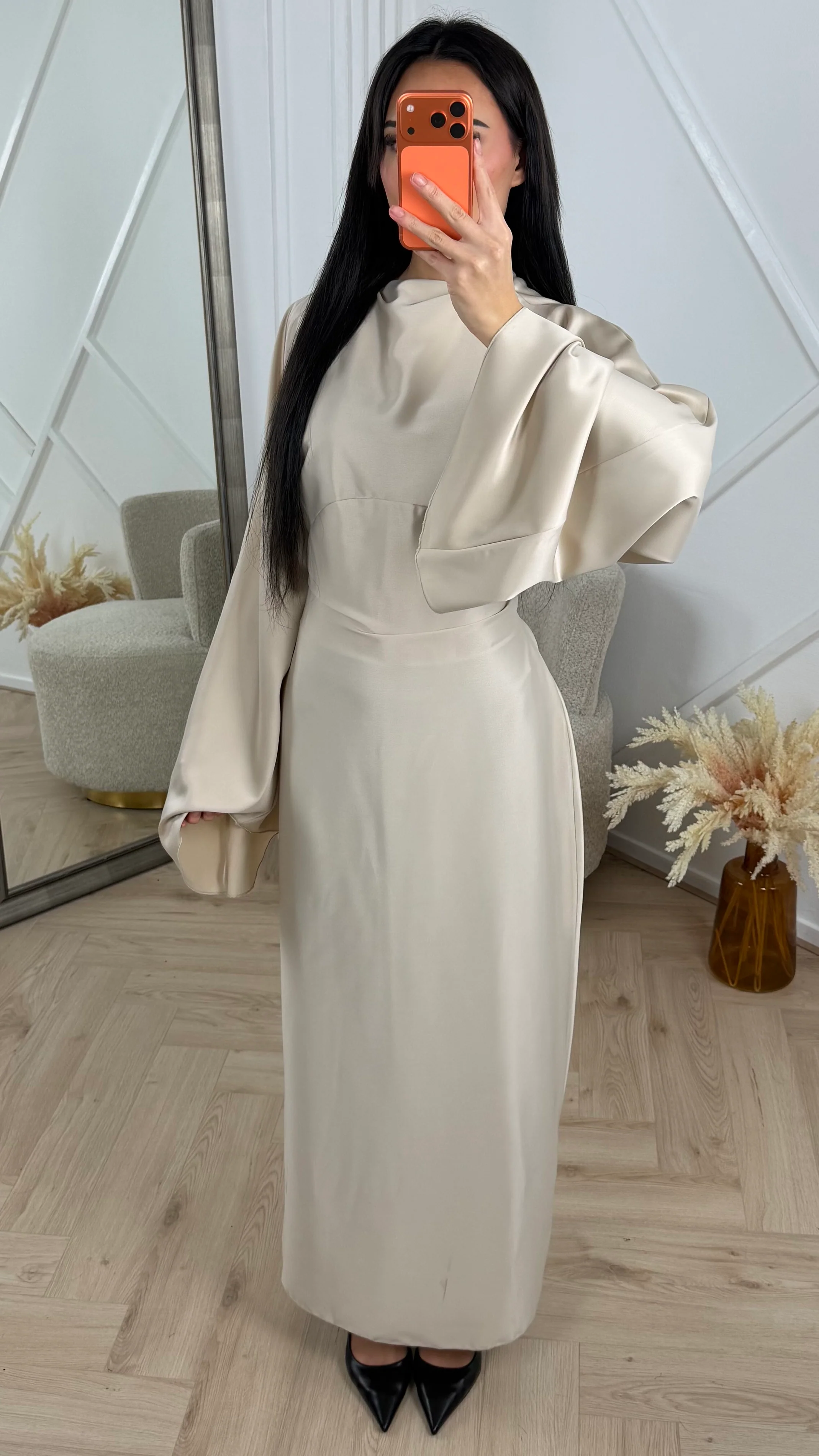 Satijnen Abaya Maxi Jurk met Wijde Mouwen - Image 6