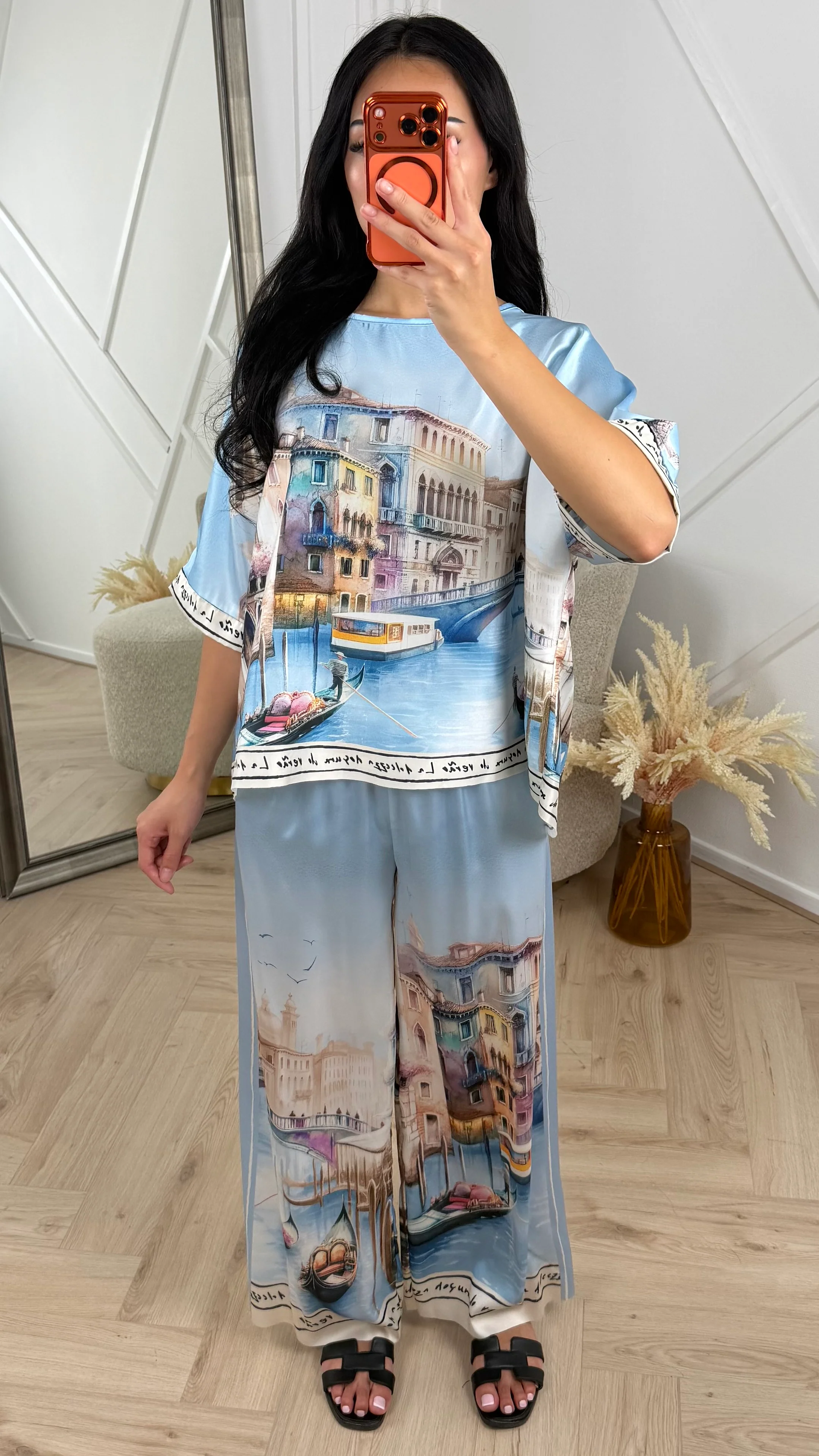 Satijnen Tweedelige Set met Venice Print