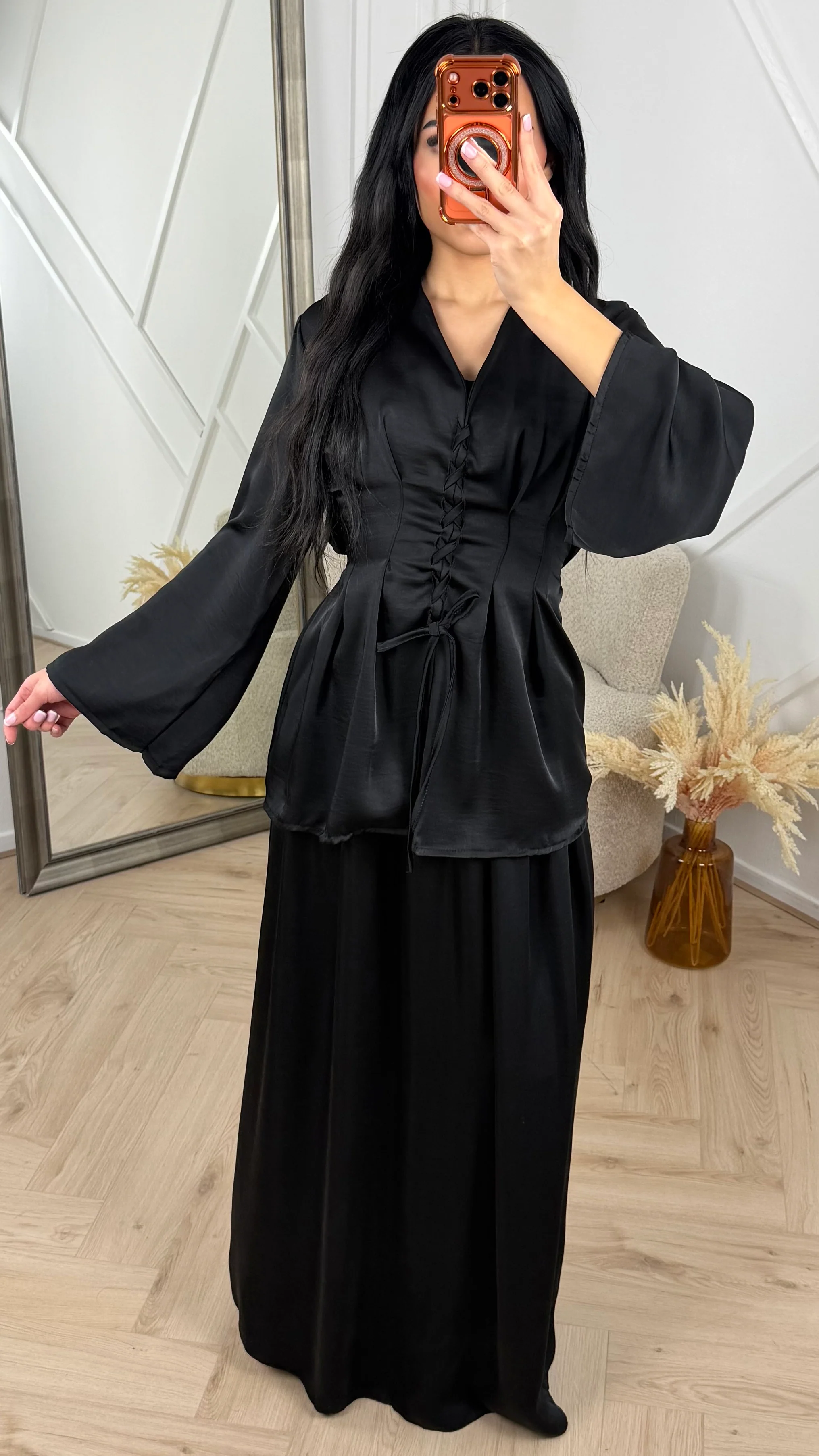 Satijnen Two-Piece Set met Lace-Up Taille Top - Image 5