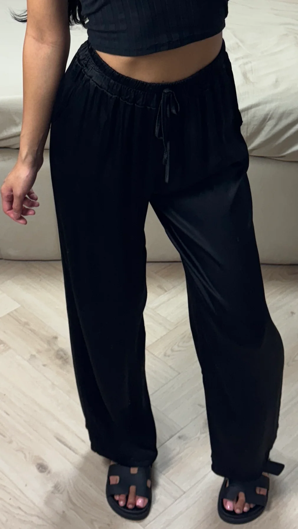 Satijnlook Viscose Broek met Elastische Tailleband