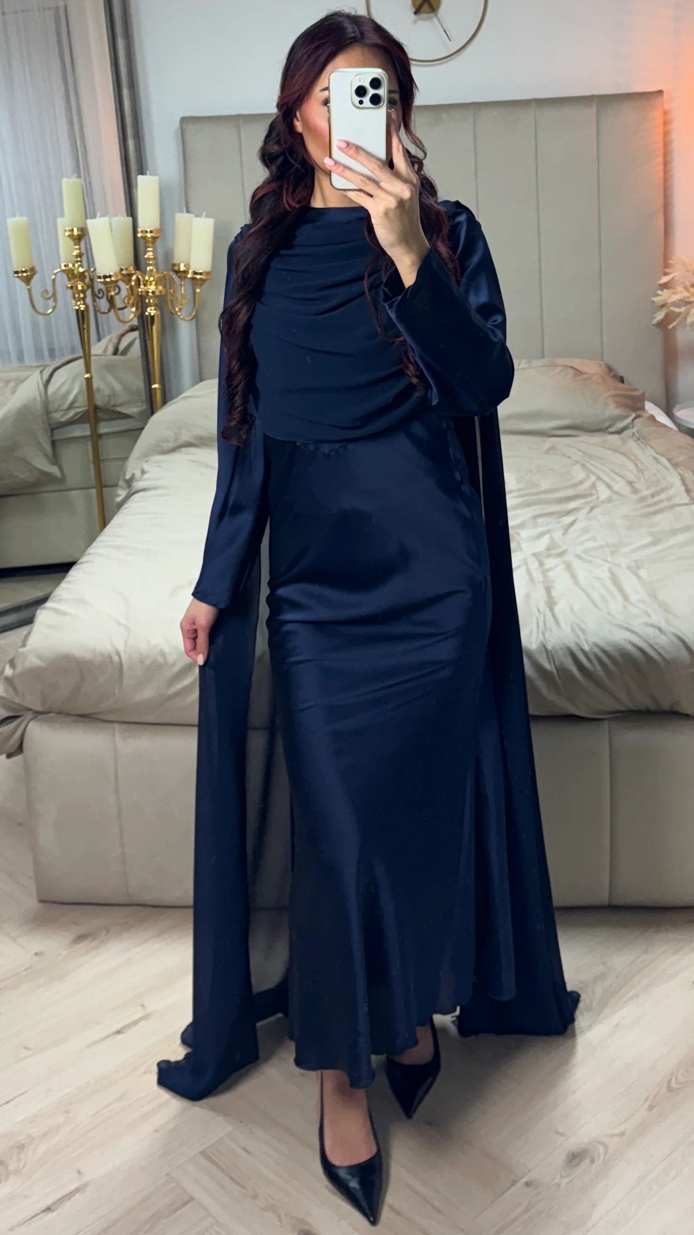Satin Dress Integrated Shawl - Image 15