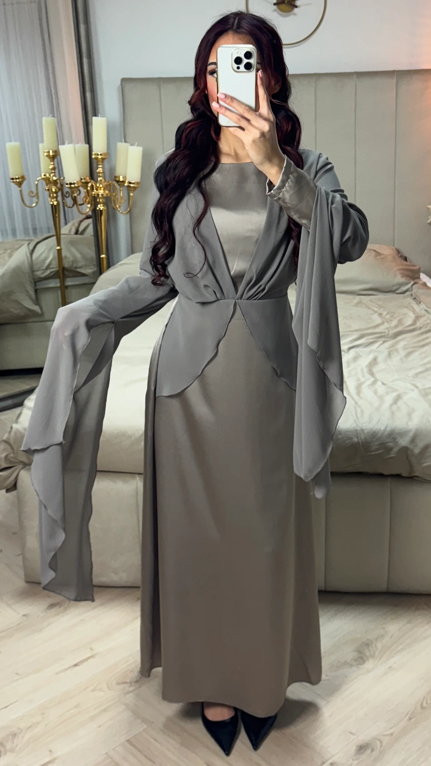 Satin Dress Integrated Shawl Cardigan - Image 12