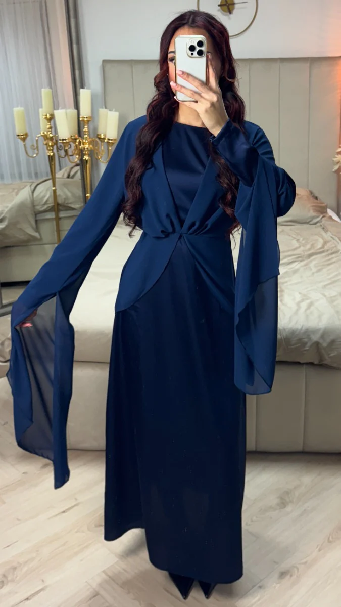 Satin Dress Integrated Shawl Cardigan - Image 2