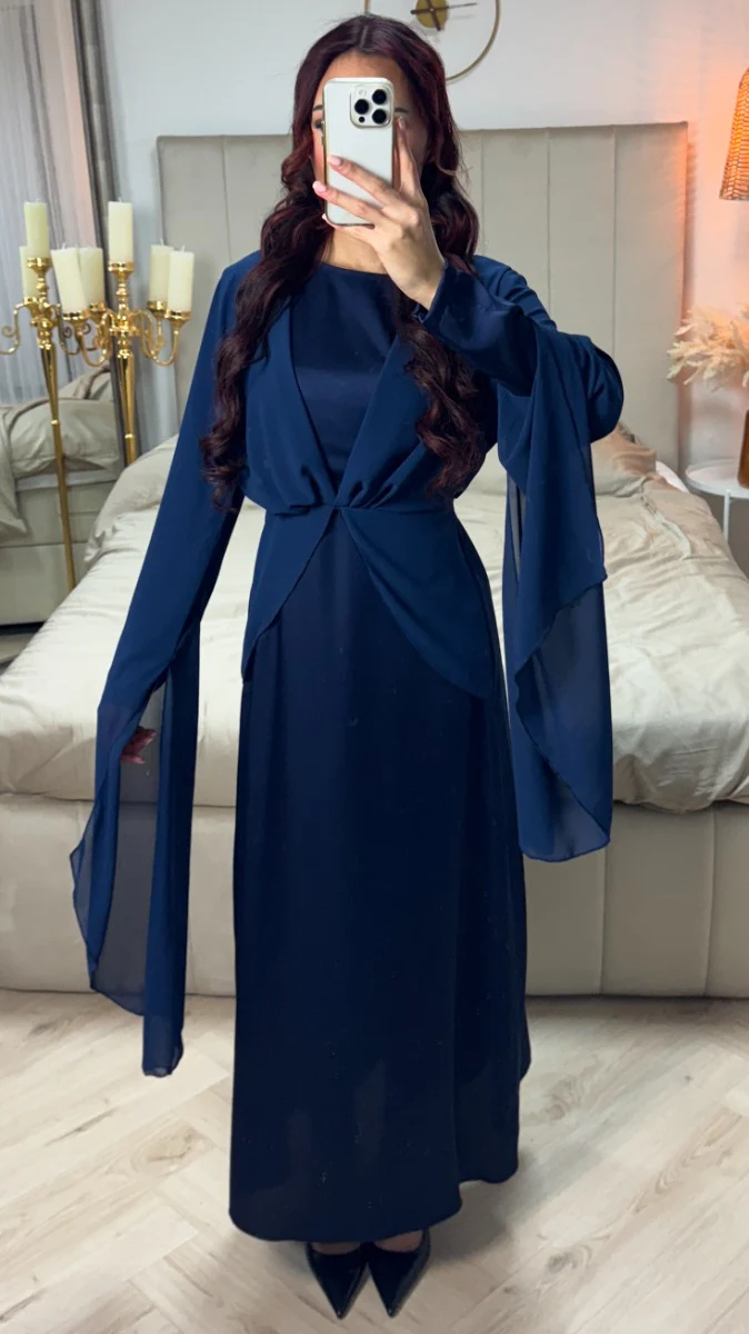 Satin Dress Integrated Shawl Cardigan - Image 3