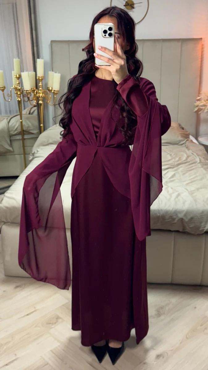 Satin Dress Integrated Shawl Cardigan - Image 4