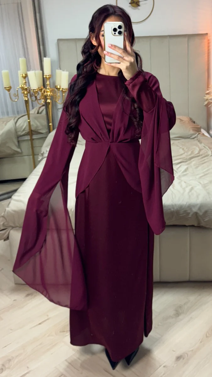 Satin Dress Integrated Shawl Cardigan - Image 5