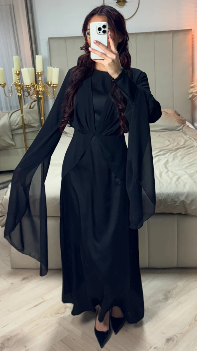 Satin Dress Integrated Shawl Cardigan - Image 7