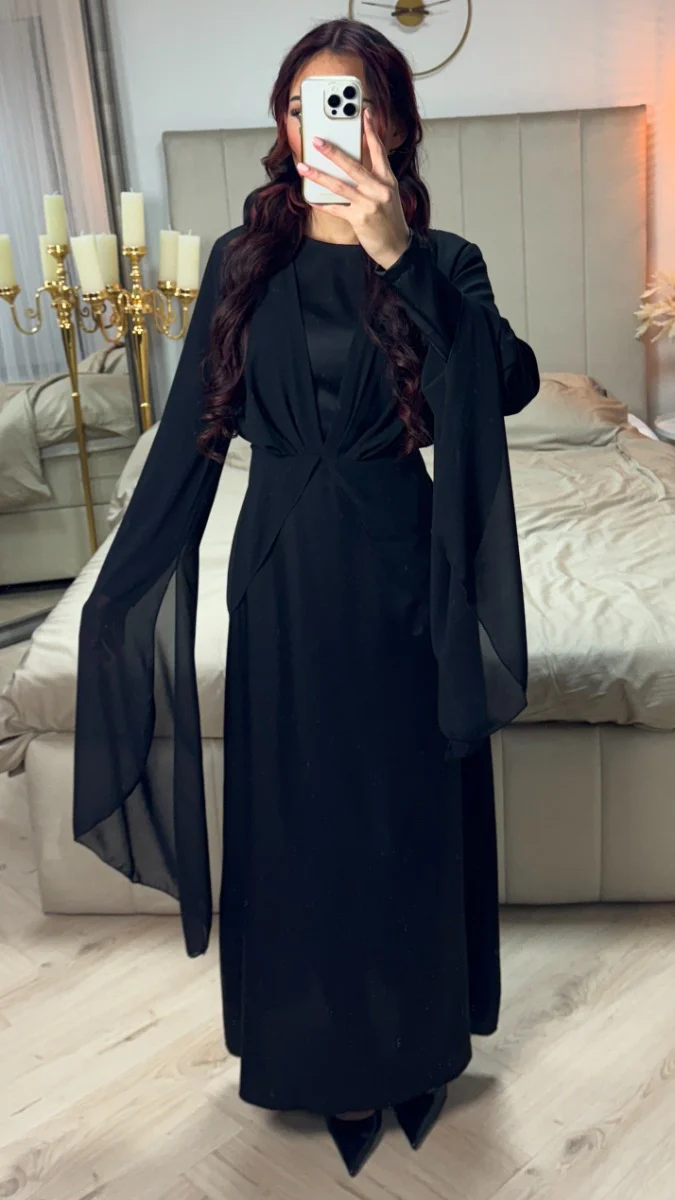 Satin Dress Integrated Shawl Cardigan - Image 8