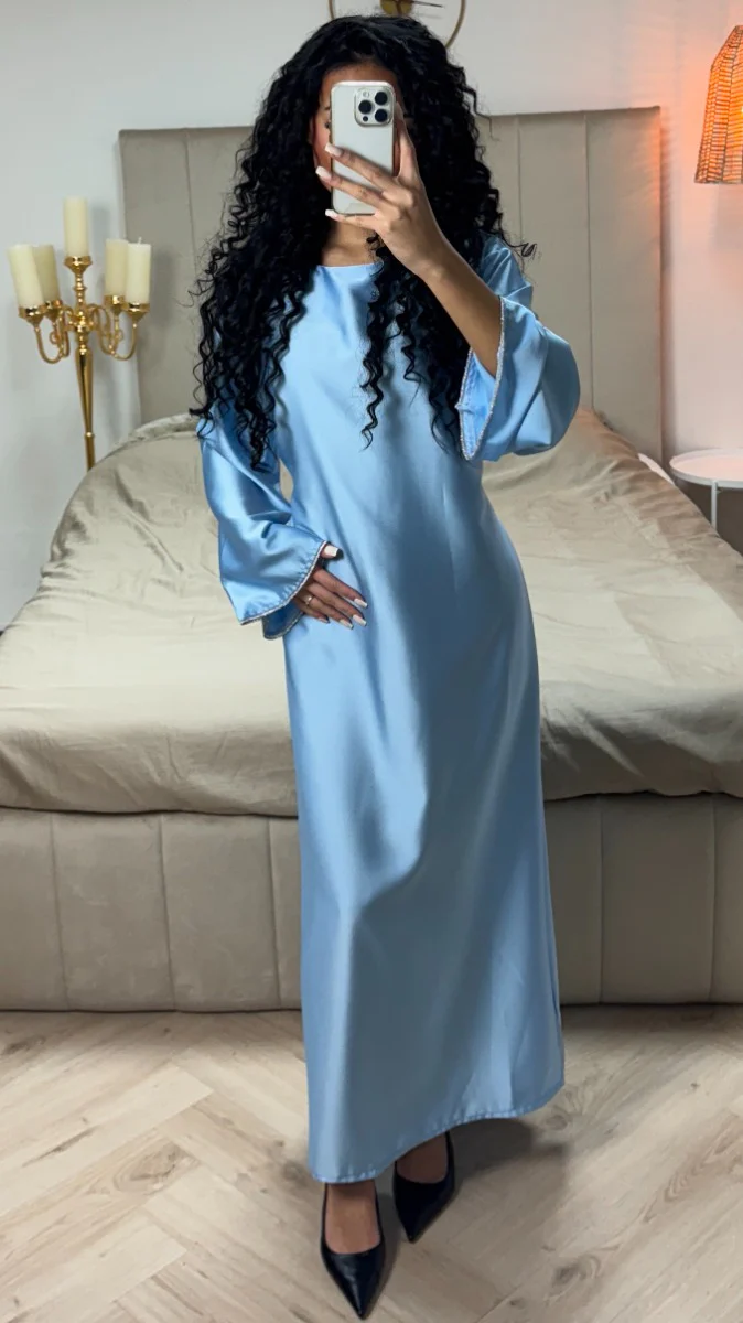 Satin Maxi Waist Cord Dress Diamond Sleeves - Image 10