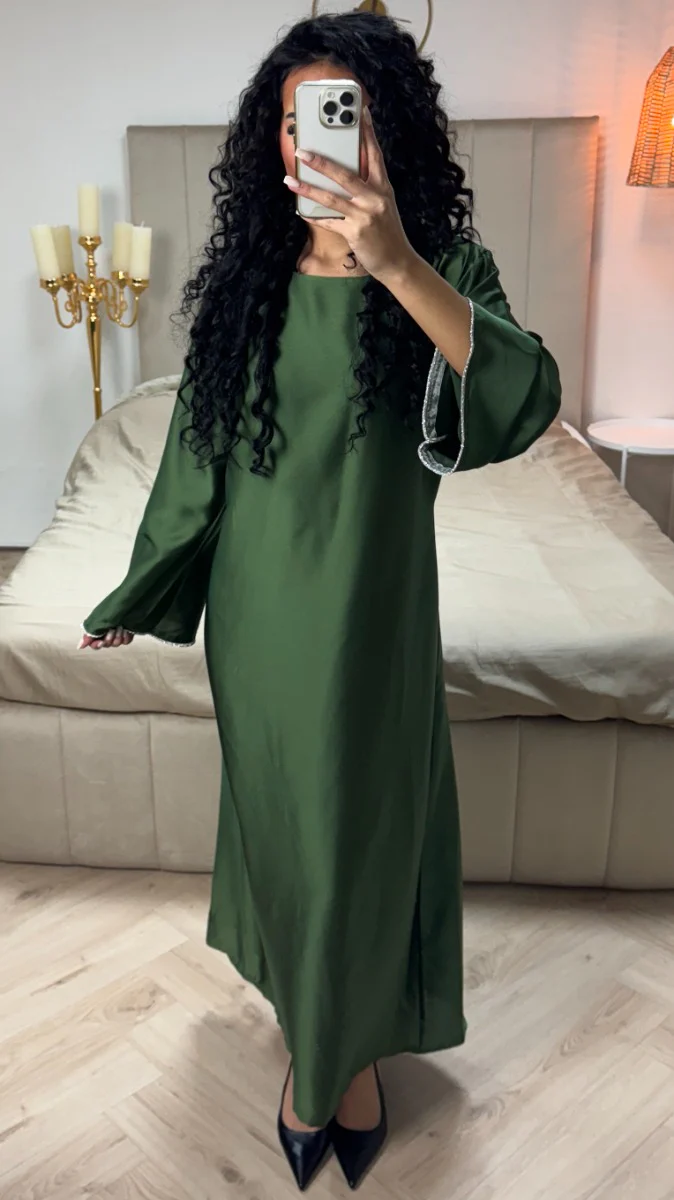 Satin Maxi Waist Cord Dress Diamond Sleeves - Image 12