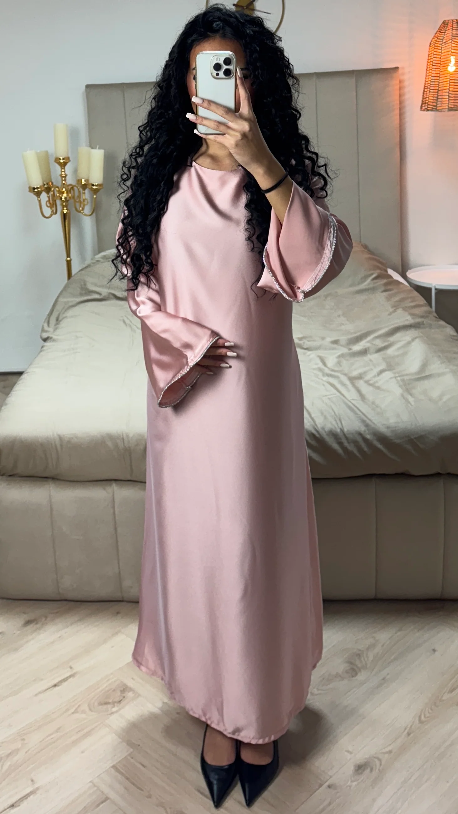 Satin Maxi Waist Cord Dress Diamond Sleeves - Image 19