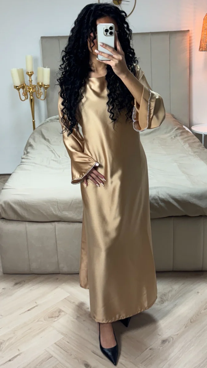 Satin Maxi Waist Cord Dress Diamond Sleeves - Image 8