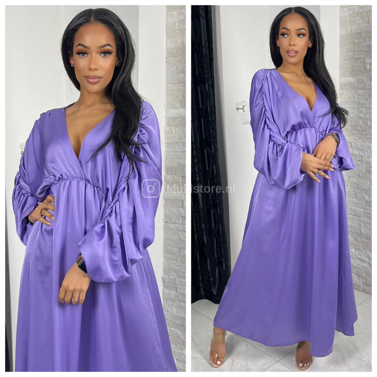 Satin Oversized V Neck Ruffe Sleeves Detail - Image 10