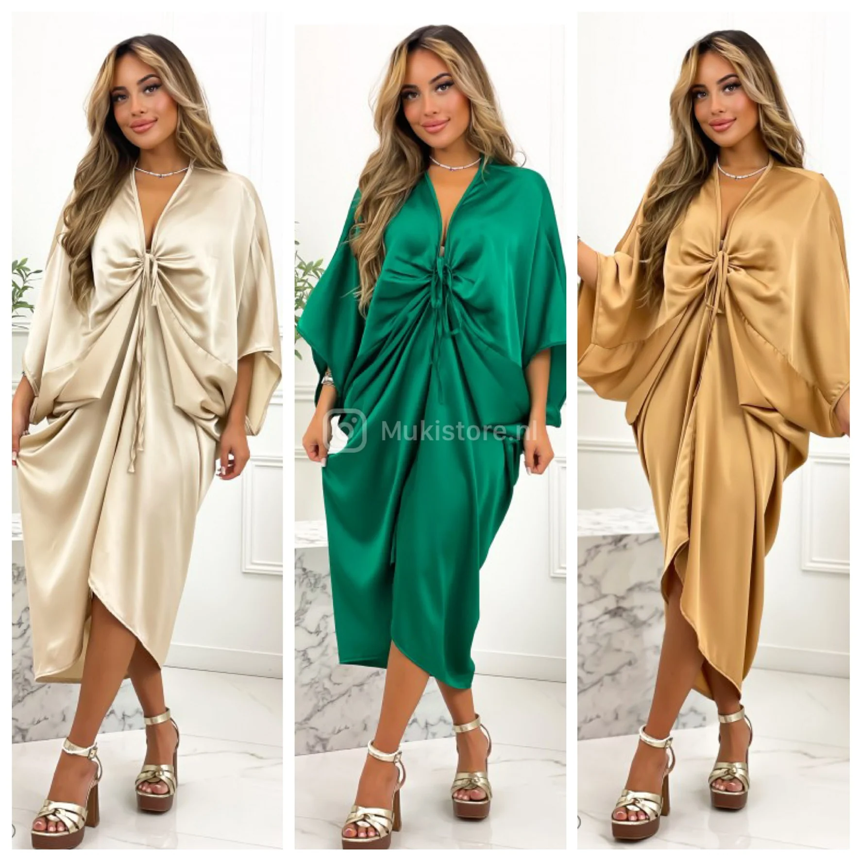 Satin Wrap Drawstring Oversized Dress - Image 9