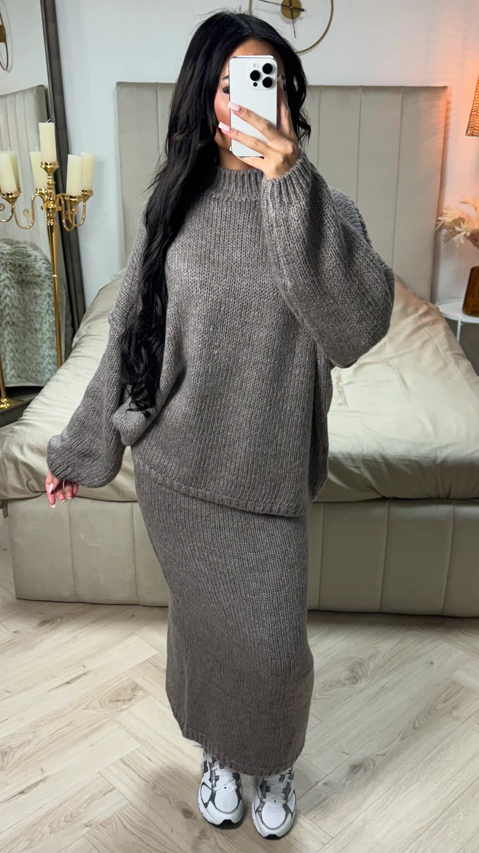 Seam Sleeve Detail High Neck Skirt Set - Image 15