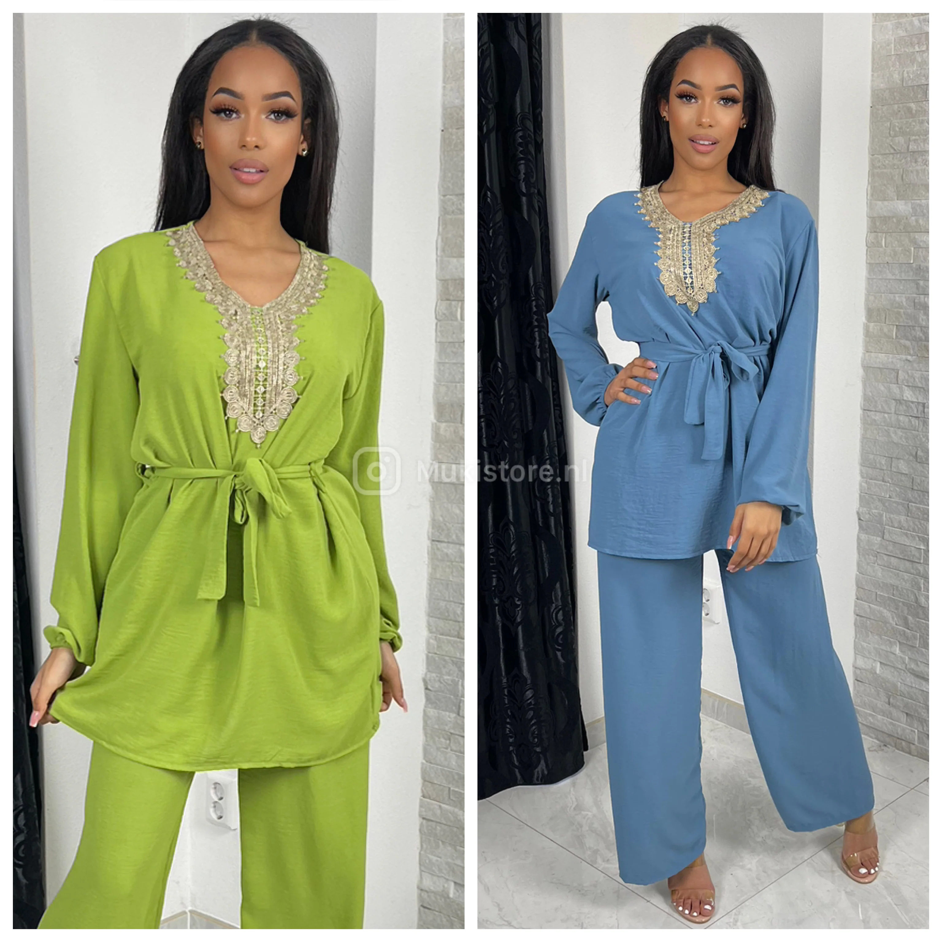 Set Wide Leg Embroidered Tie Belt - Image 9