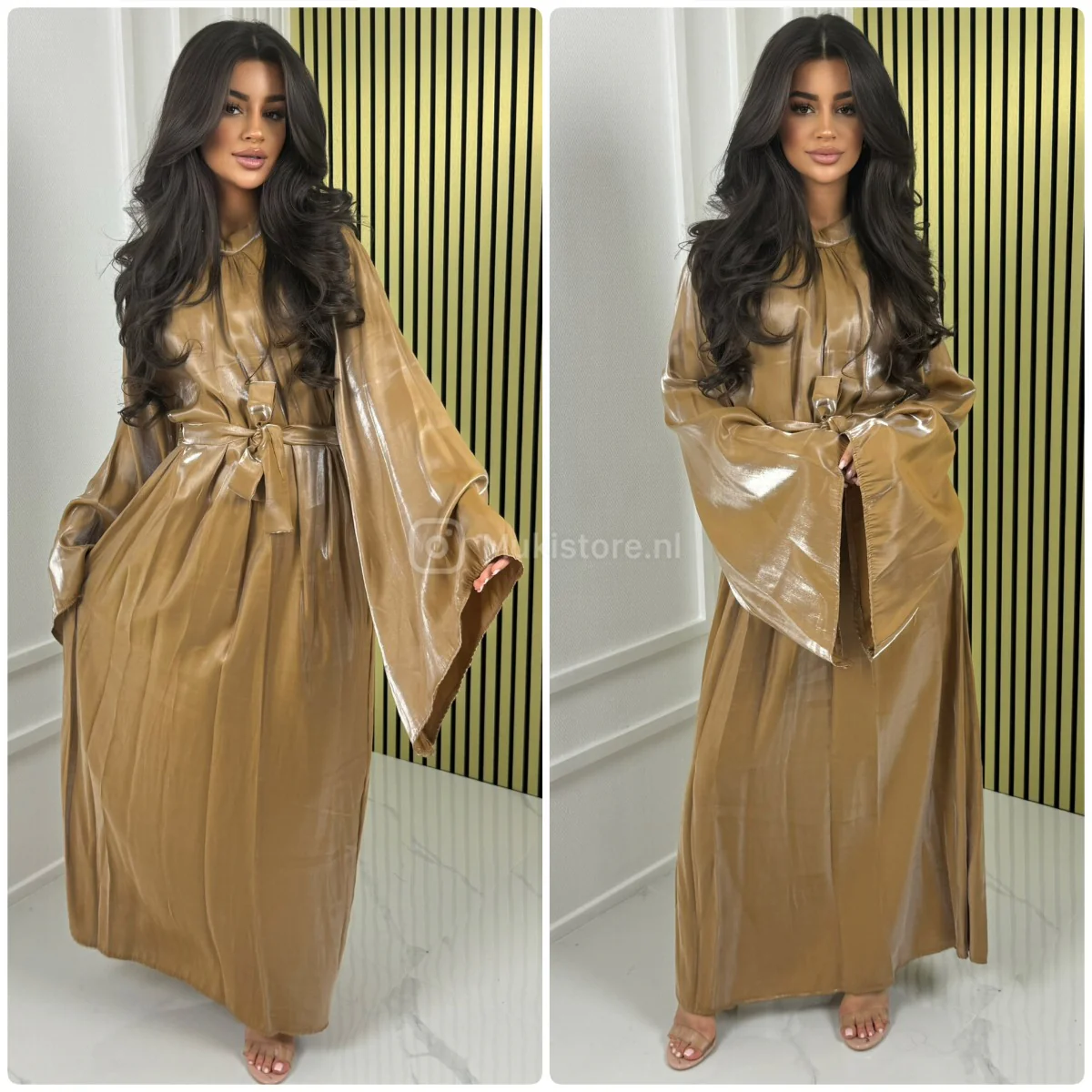 Shiny Tie Belt High Neck Dress - Image 4