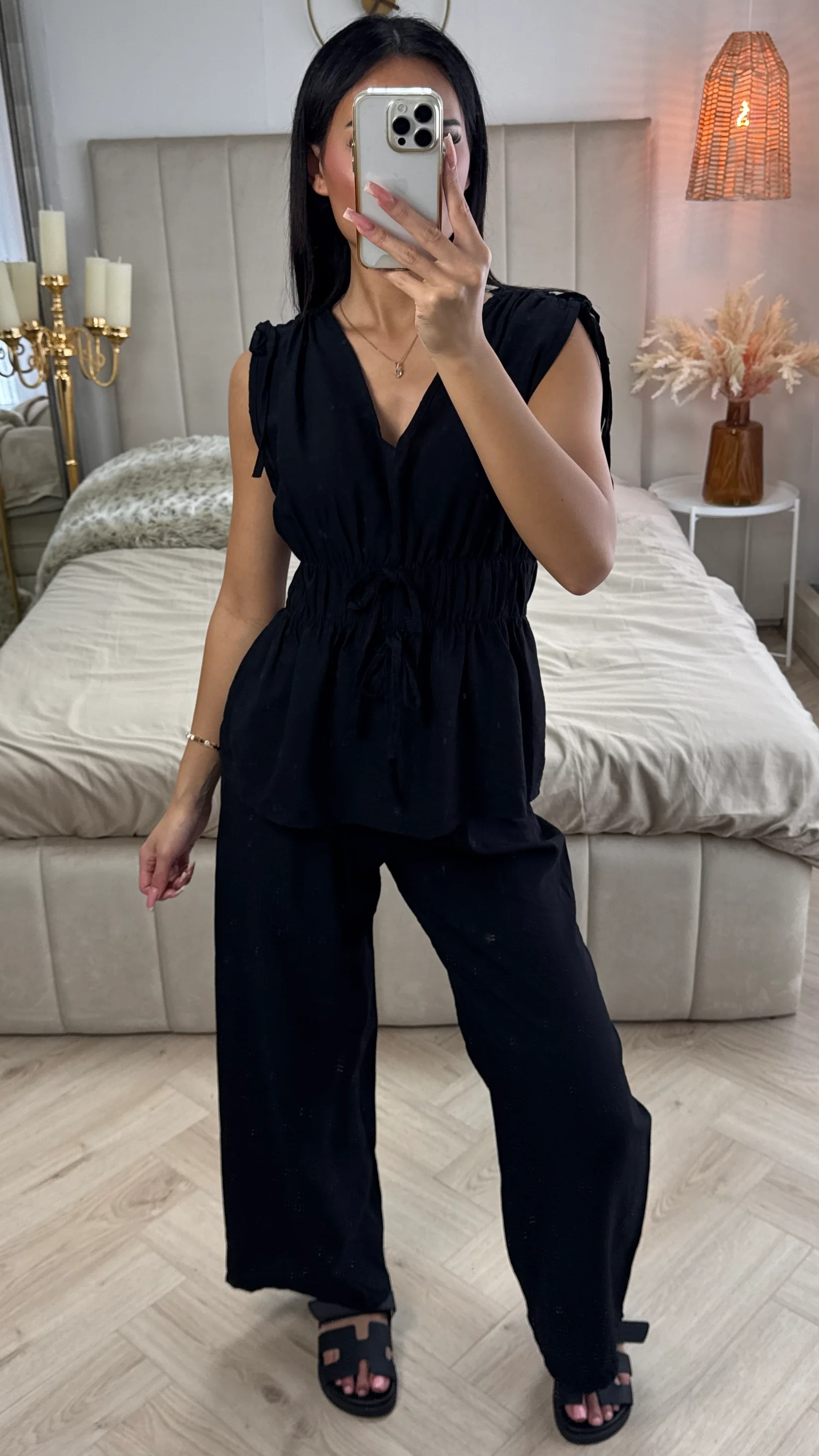 Shoulder + Waist Ties Detail Viscose Set
