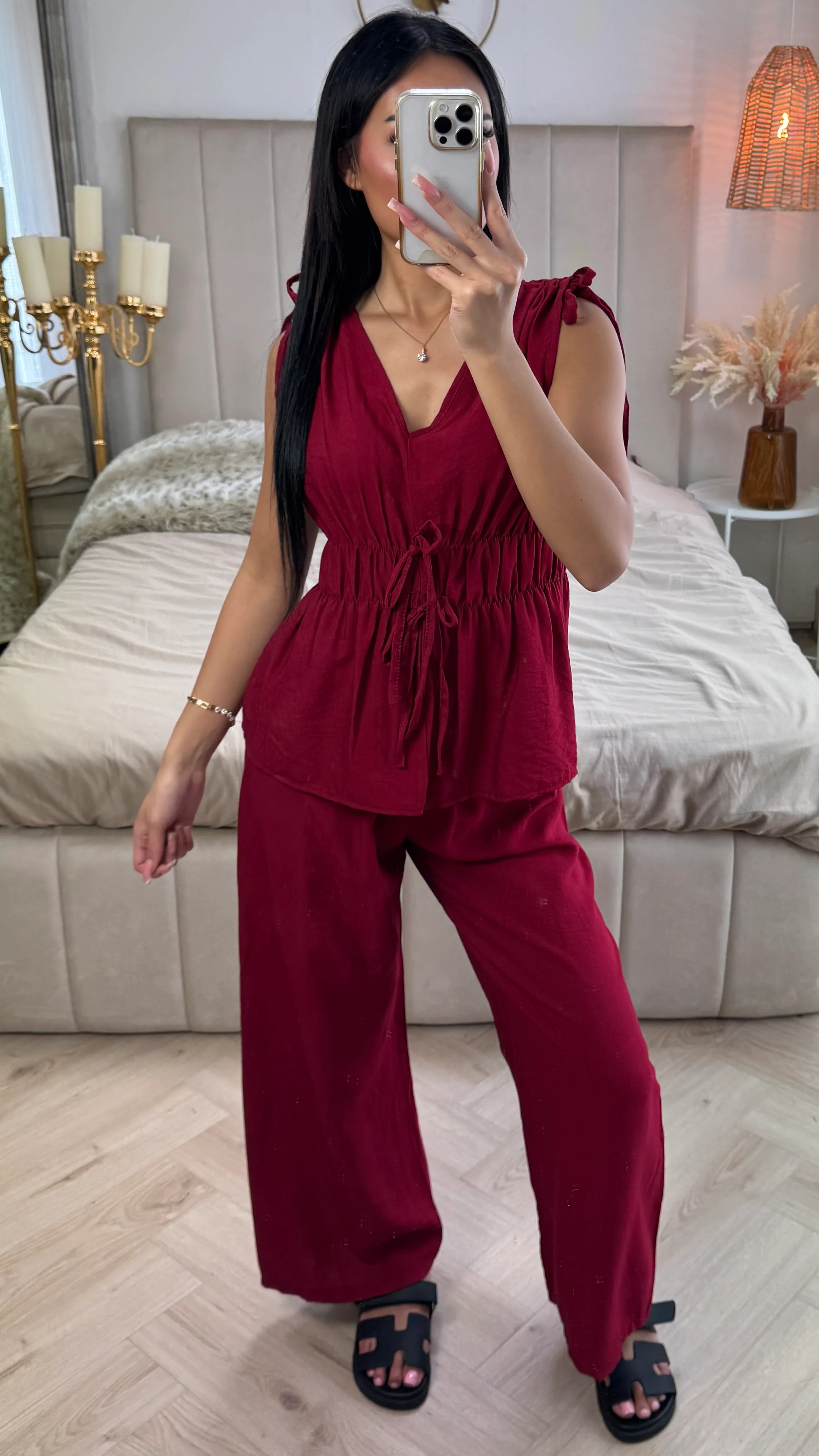Shoulder + Waist Ties Detail Viscose Set - Image 2