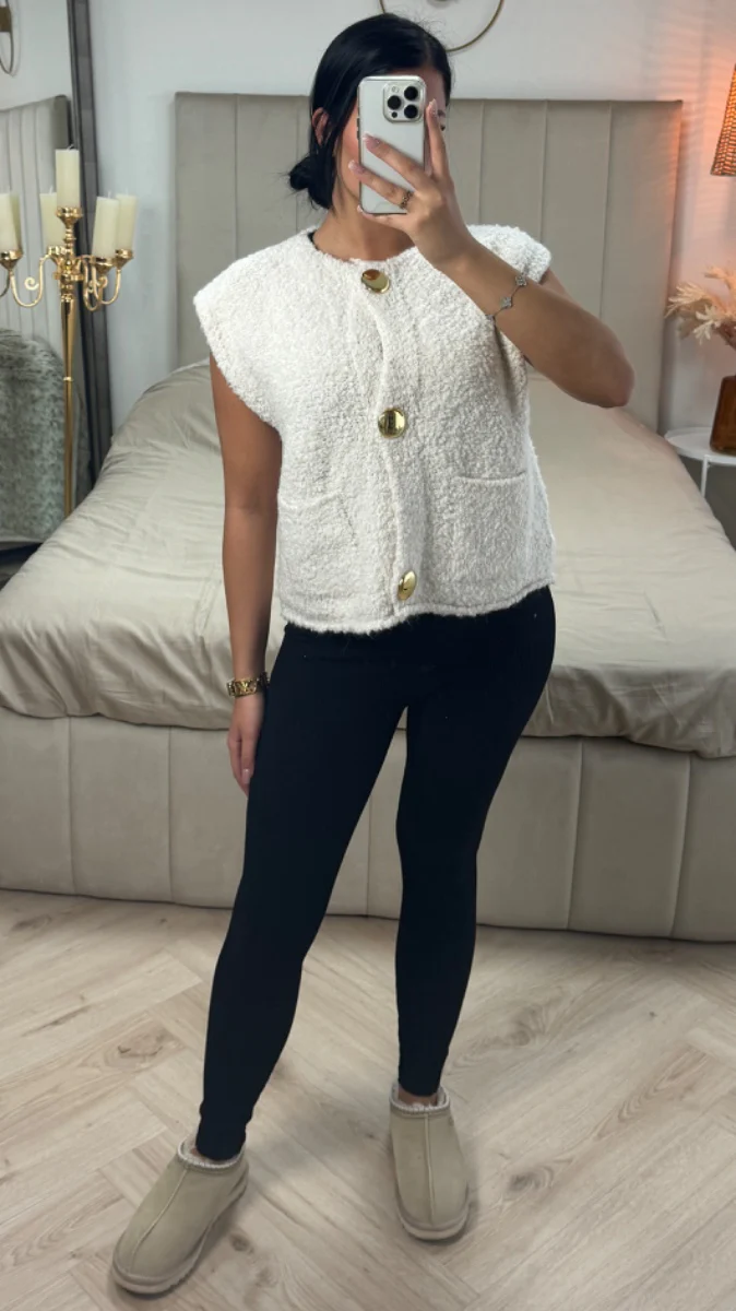 Sleeveless Teddy Cardigan Golden Buttons - Image 7