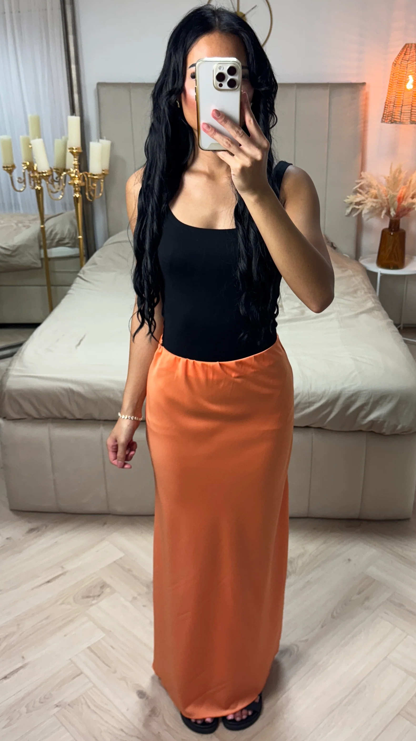 Soepelvallende Maxi Rok in Satijnlook met Elastische Tailleband