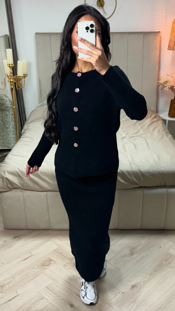 Soft Knitwear Golden Buttons Essential Skirt PBT Set - Image 11