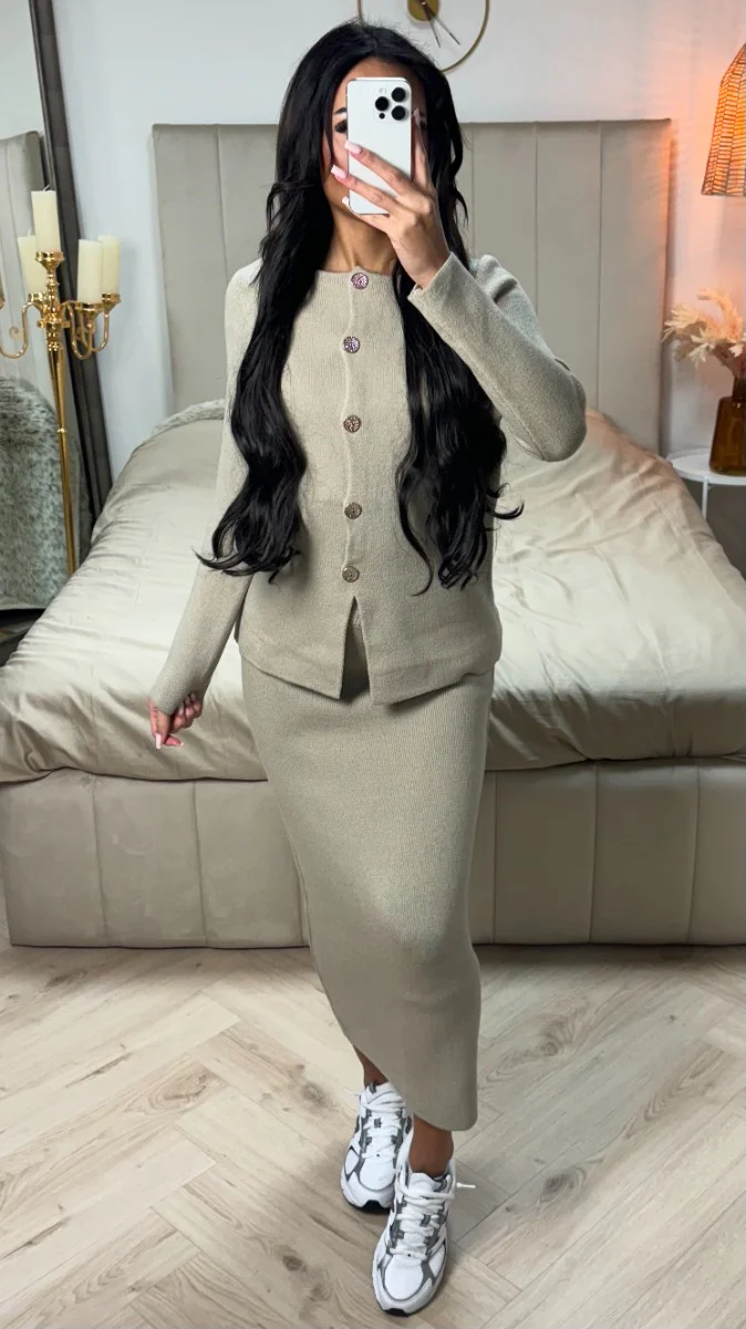 Soft Knitwear Golden Buttons Essential Skirt PBT Set - Image 6