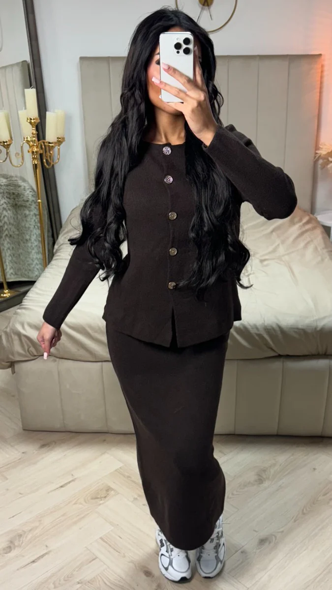 Soft Knitwear Golden Buttons Essential Skirt PBT Set - Image 8