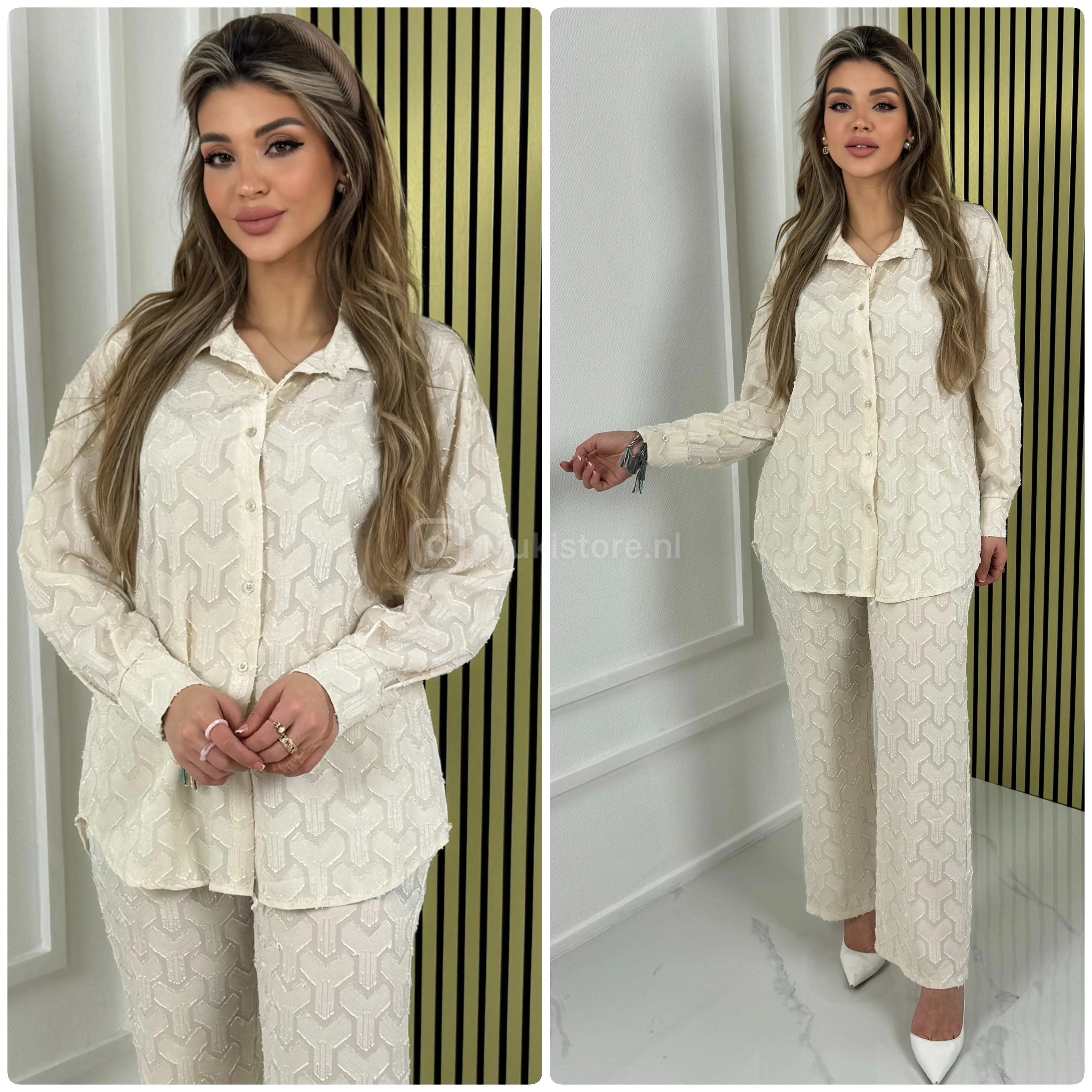 Special Material Y Blouse Wide Leg Set - Image 13