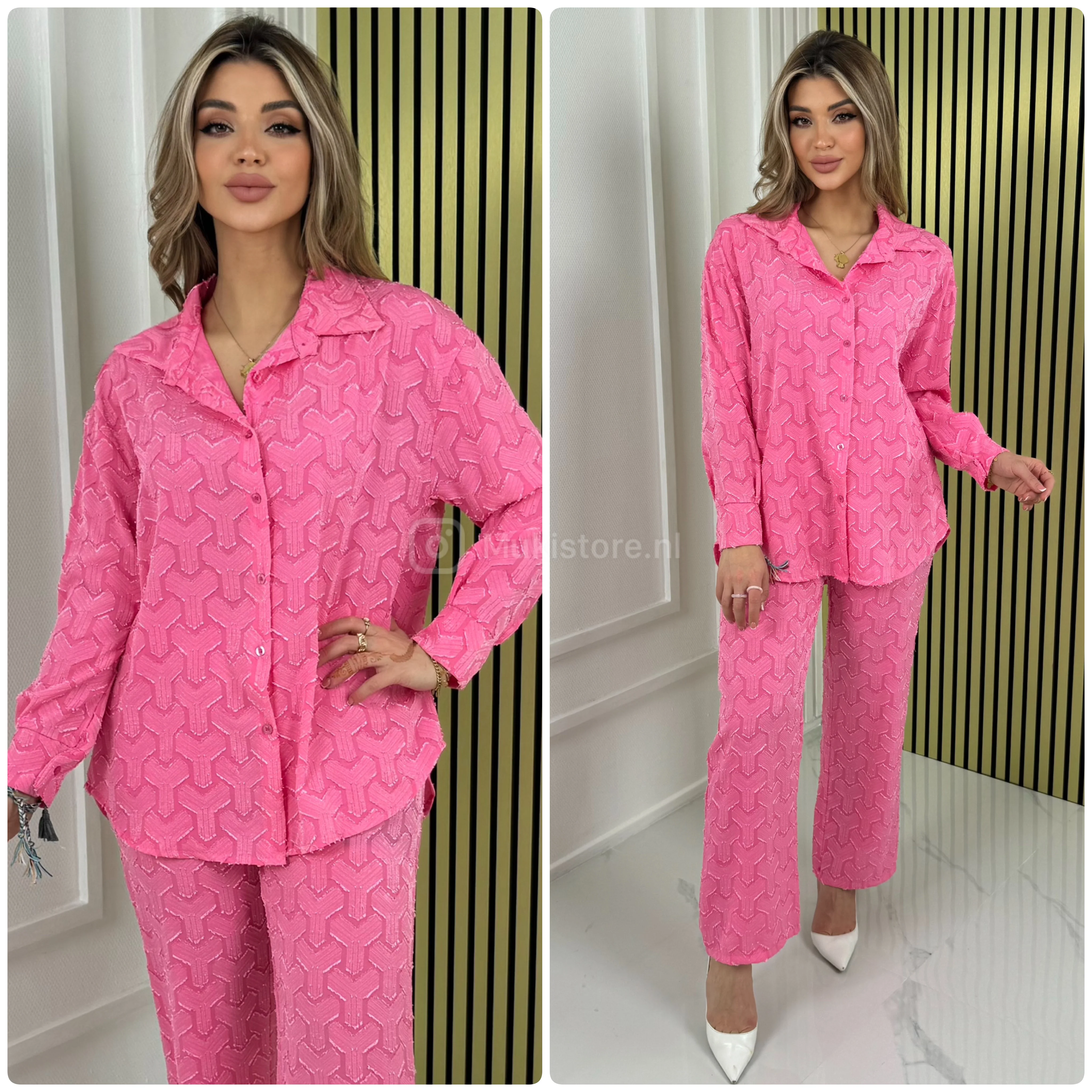 Special Material Y Blouse Wide Leg Set - Image 15