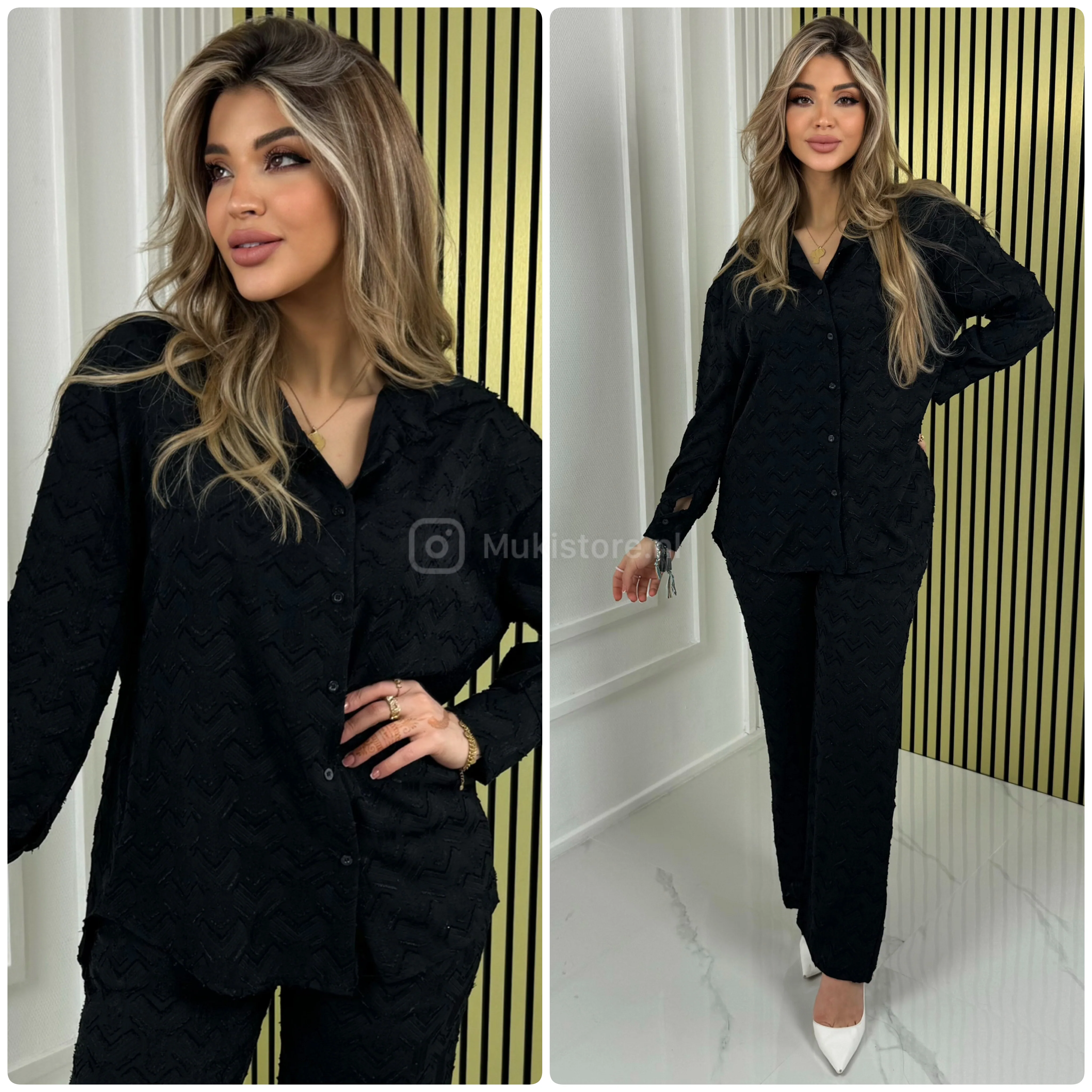 Special Material Y Blouse Wide Leg Set - Image 16