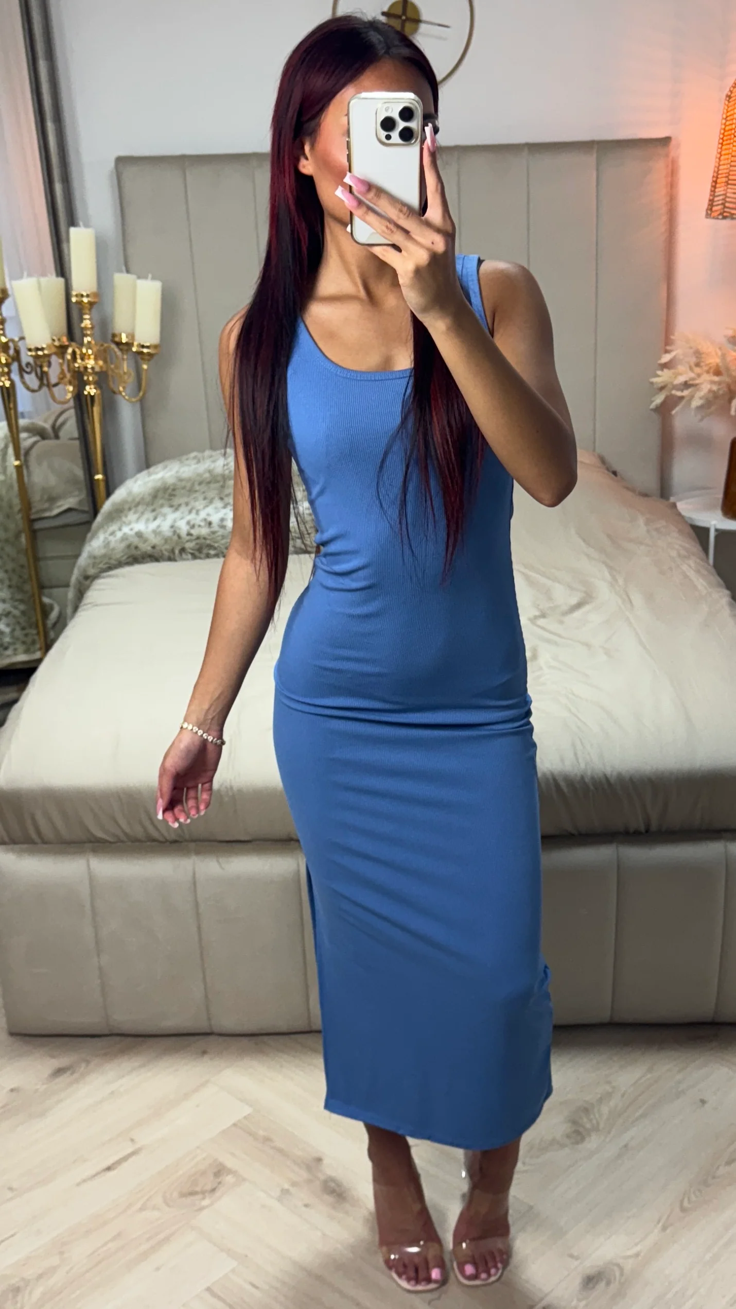 Strap Ribbed Dress Split Sleeve - Image 10