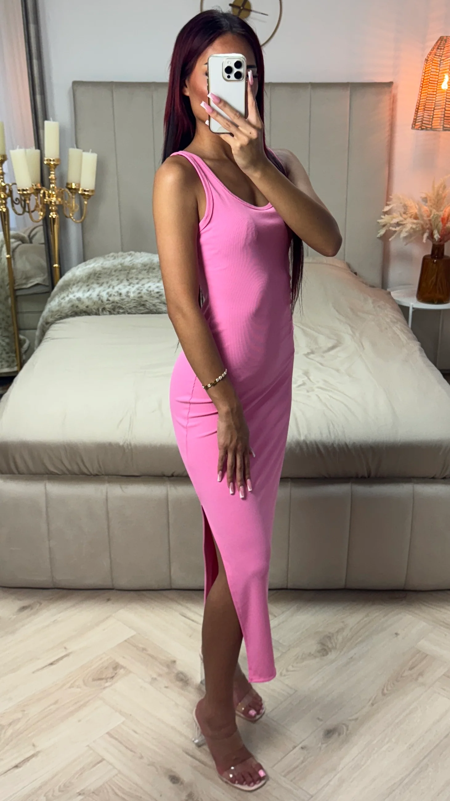 Strap Ribbed Dress Split Sleeve - Image 14