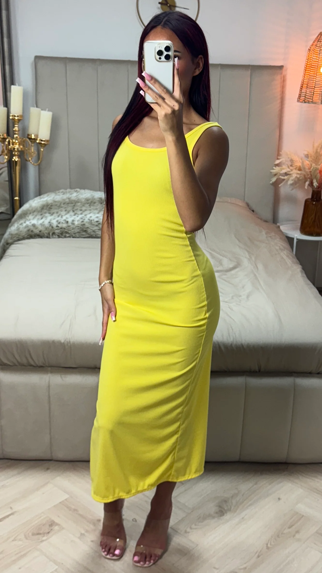 Strap Ribbed Dress Split Sleeve - Image 3