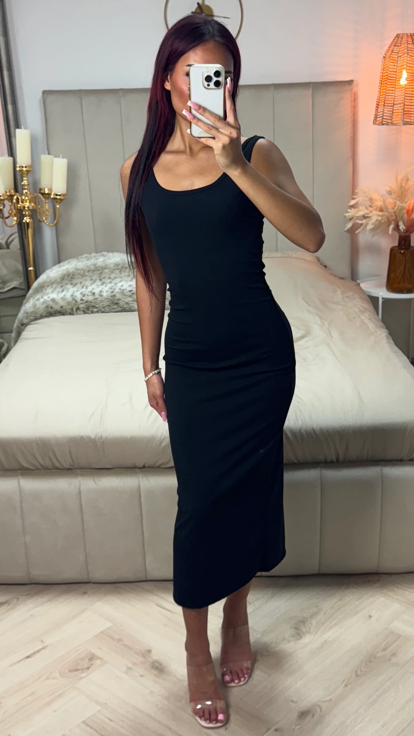 Strap Ribbed Dress Split Sleeve - Image 4