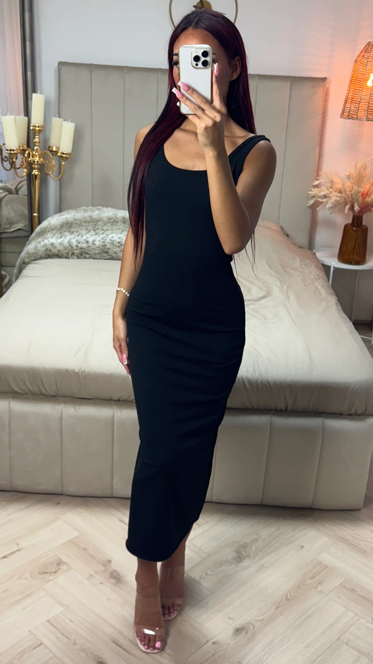 Strap Ribbed Dress Split Sleeve - Image 5